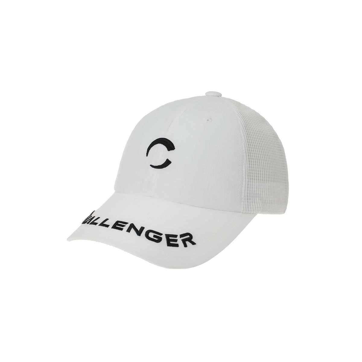 챌린저(CHALLENGER) 남성 로고 자수 메쉬크라운 원터치 버클 볼캡 볼마커 구성 화이트