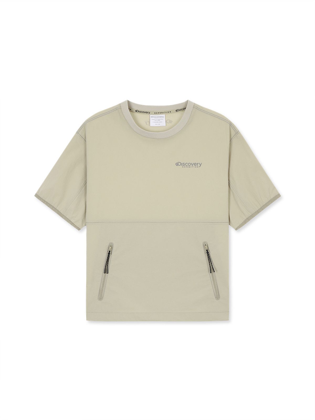 디스커버리 키즈(DISCOVERY KIDS) 키즈 프레시벤트 경량 우븐 아웃도어 트레이닝 반팔티셔츠 (L/BEIGE)