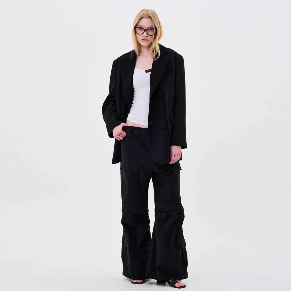 분더가이스트(WUNDER GEIST) 오버핏 언발란스 포켓 스트라이프배색 블레이져