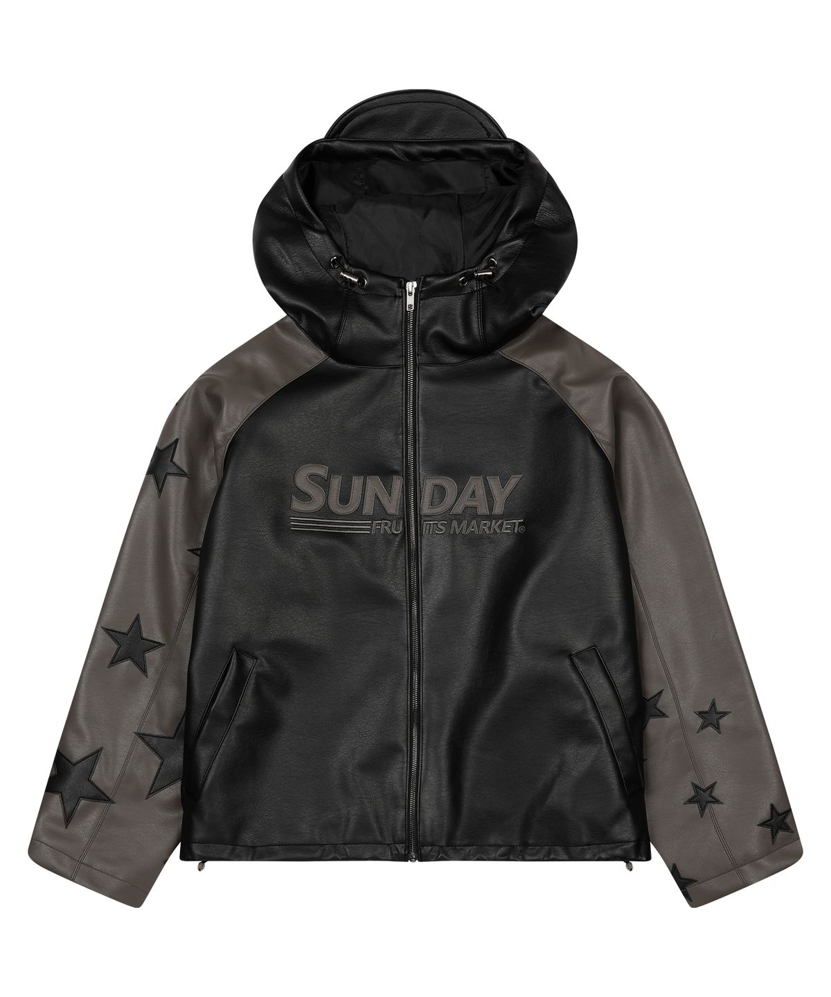 선데이후르츠마켓(SUNDAY FRUIT MARKET) STAR FAUX LEATHER JACKET BLACK