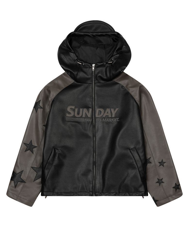 STAR FAUX LEATHER JACKET BLACK