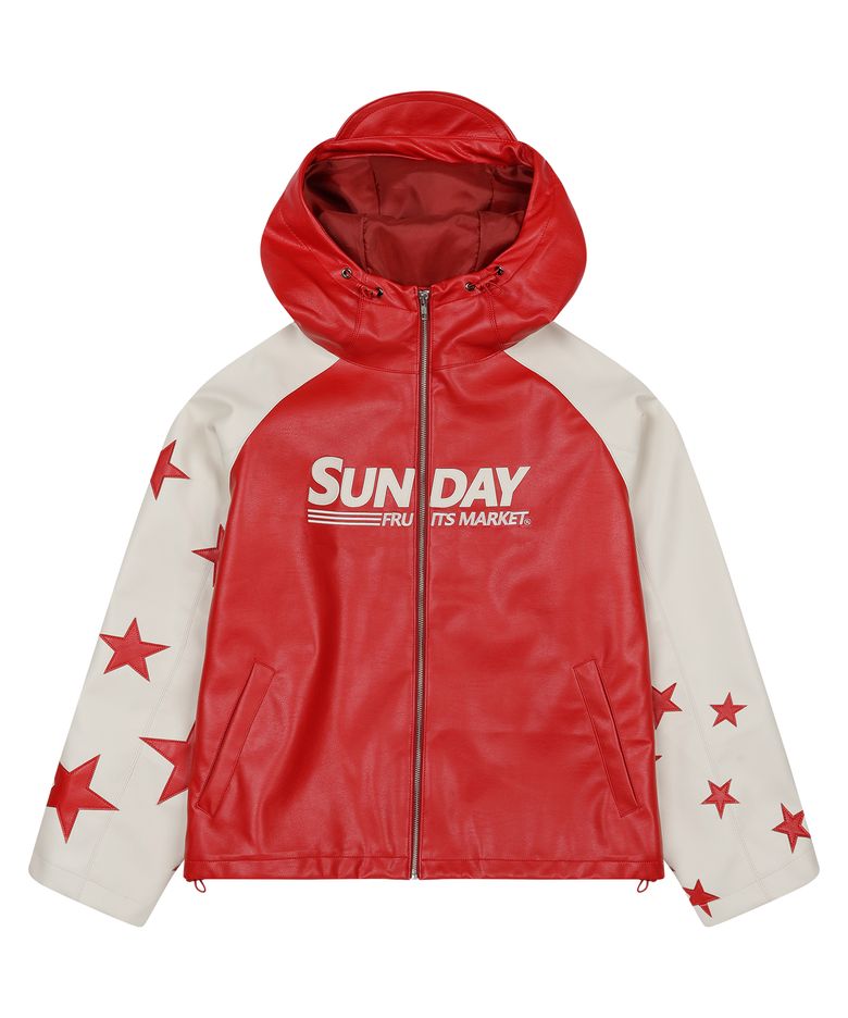 STAR FAUX LEATHER JACKET RED