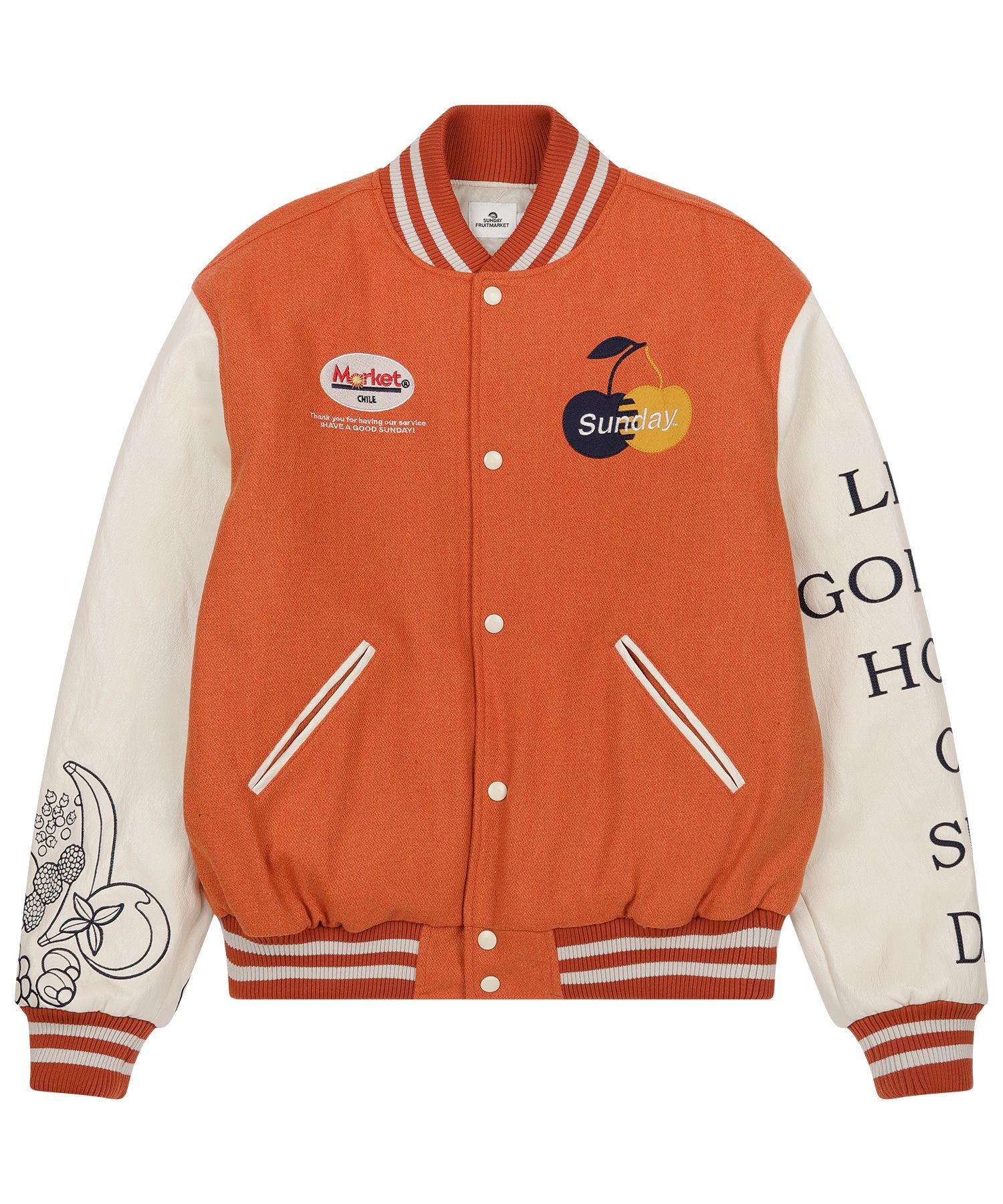 MUSINSA | SUNDAY FRUIT MARKET GOLDEN HOUR VARSITY JACKET ORANGE