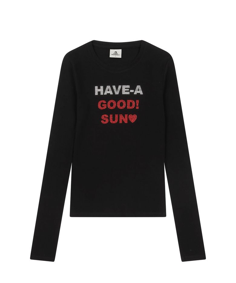 W) BLING LETTER LS TEE BLACK