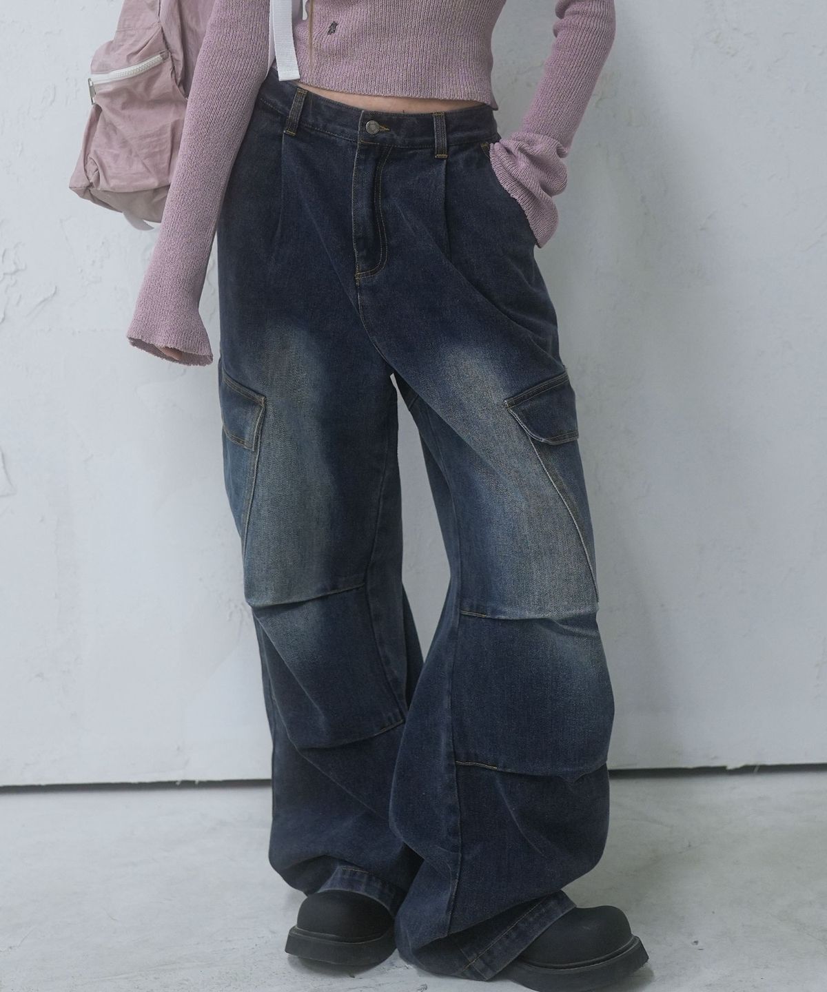 어반드레스(AVANDRESS) Side Big Cargo Pants DEEP BLUE