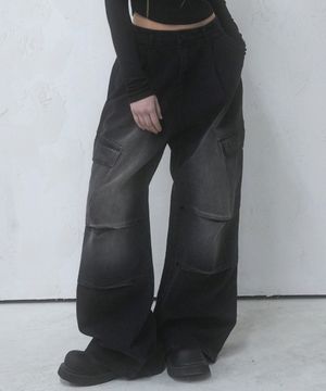 Side Big Cargo Pants COTTON BLACK
