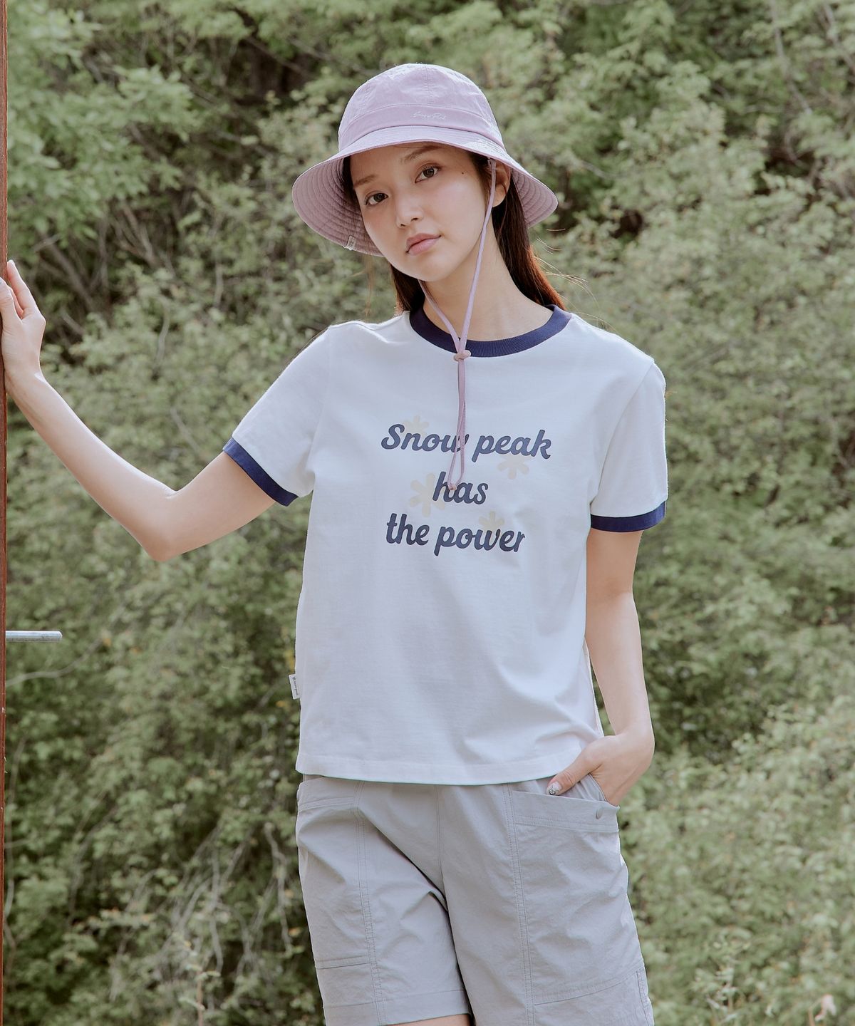 스노우피크 어패럴(SNOWPEAK APPAREL) 코튼 여성 링거 반팔 티셔츠 (S25MWFTS63) Off White