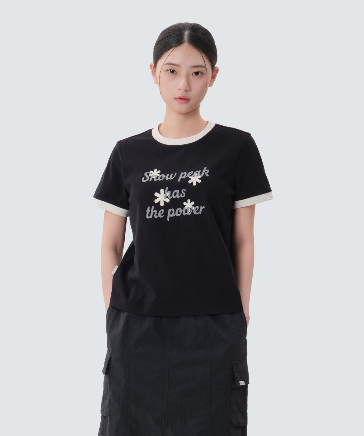 스노우피크 어패럴(SNOWPEAK APPAREL) 코튼 여성 링거 반팔 티셔츠 (S25MWFTS63) Black