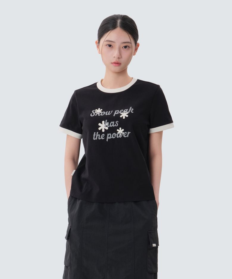 코튼 여성 링거 반팔 티셔츠 (S25MWFTS63) Black