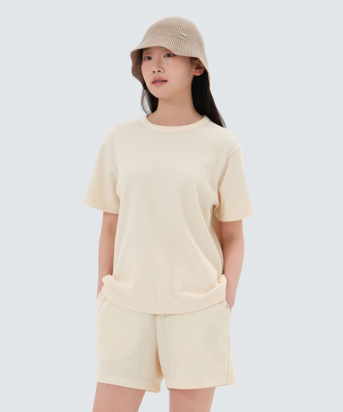 스노우피크 어패럴(SNOWPEAK APPAREL) 와플 여성 반팔 티셔츠 (S25MWFTS37) Pastel Yellow