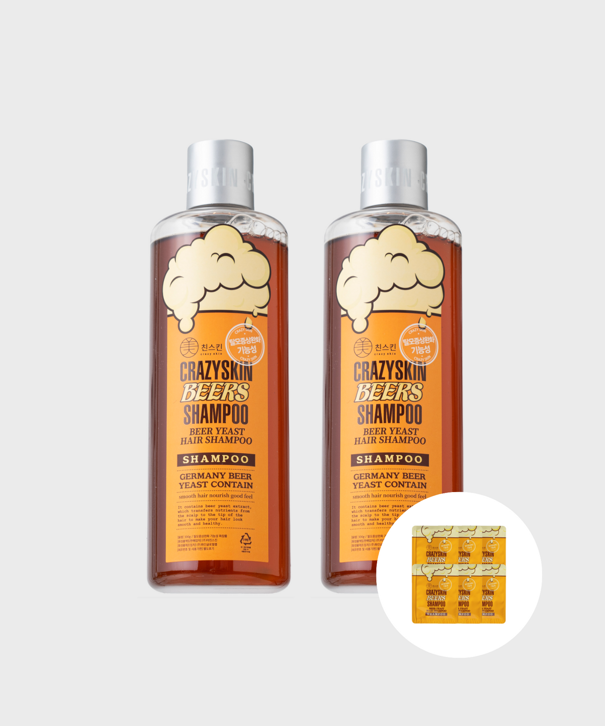 미친스킨(CRAZYSKIN) 맥주효모샴푸 300g 2개 / 샘플 6매 증정