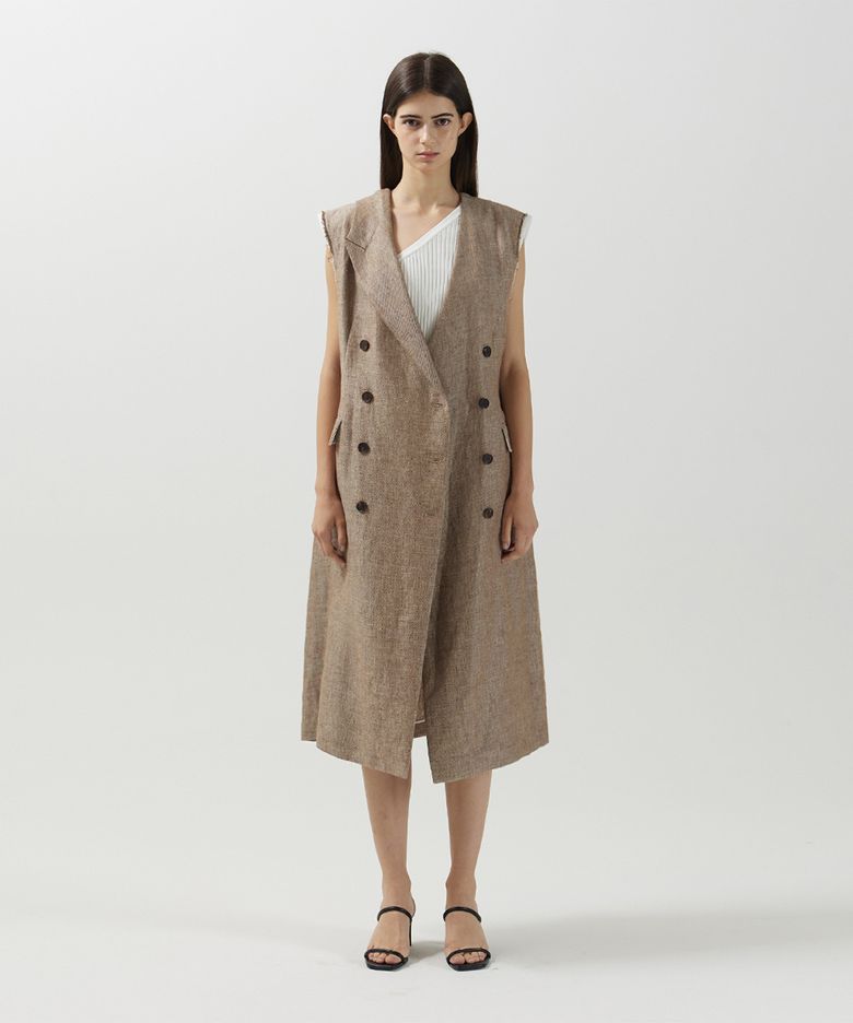 Linen origami long vest