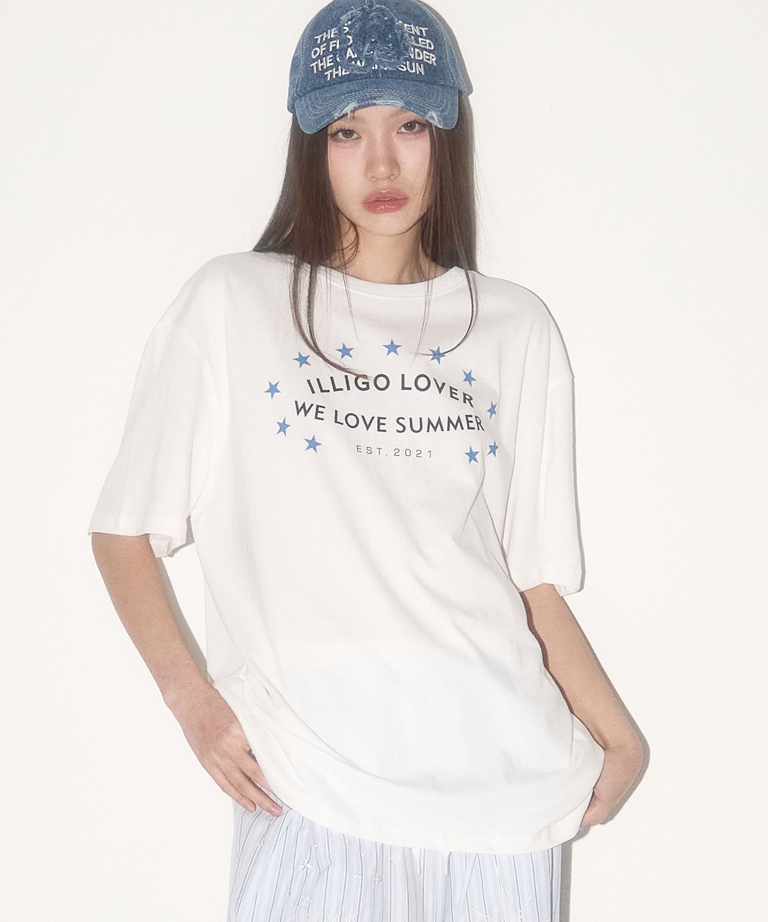★ILLIGO★ Starling Overfit T-Shirt White Blue 25SMTOP28BL MUSINSA | ILLIGO Starling Overfit T-Shirt White Blue