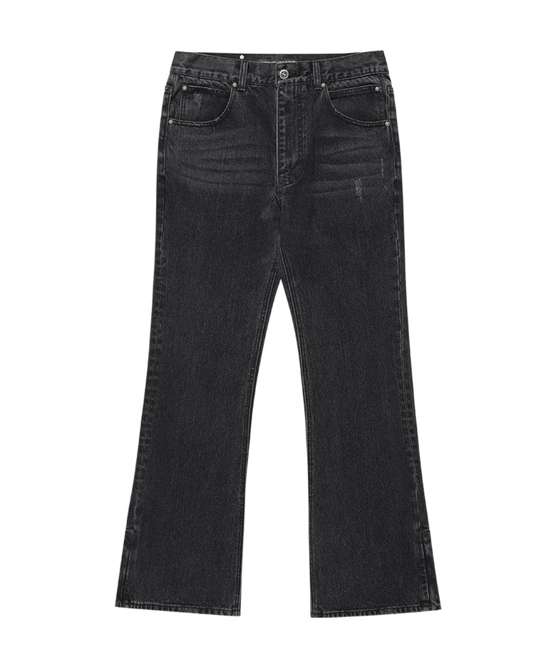 Sleek zipper detail boots cut denim pants black