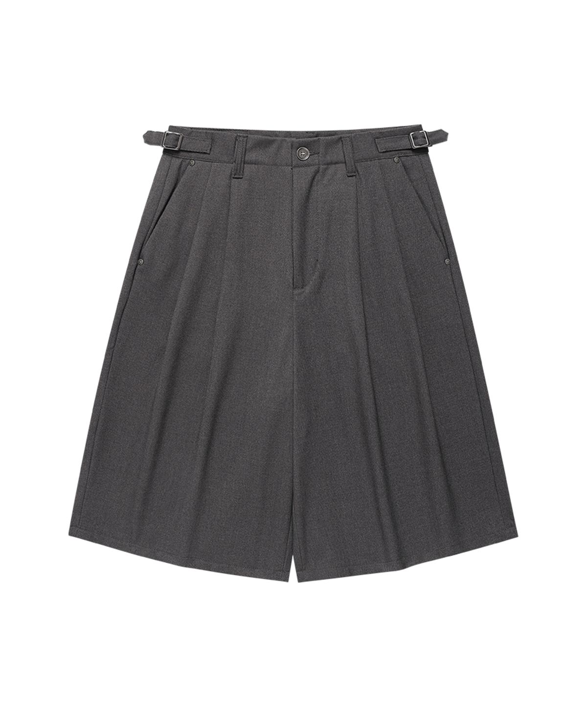 웨슬리 휴스턴(WESLEYHYUSTON) Buckle detail two tuck bermuda slacks charcoal