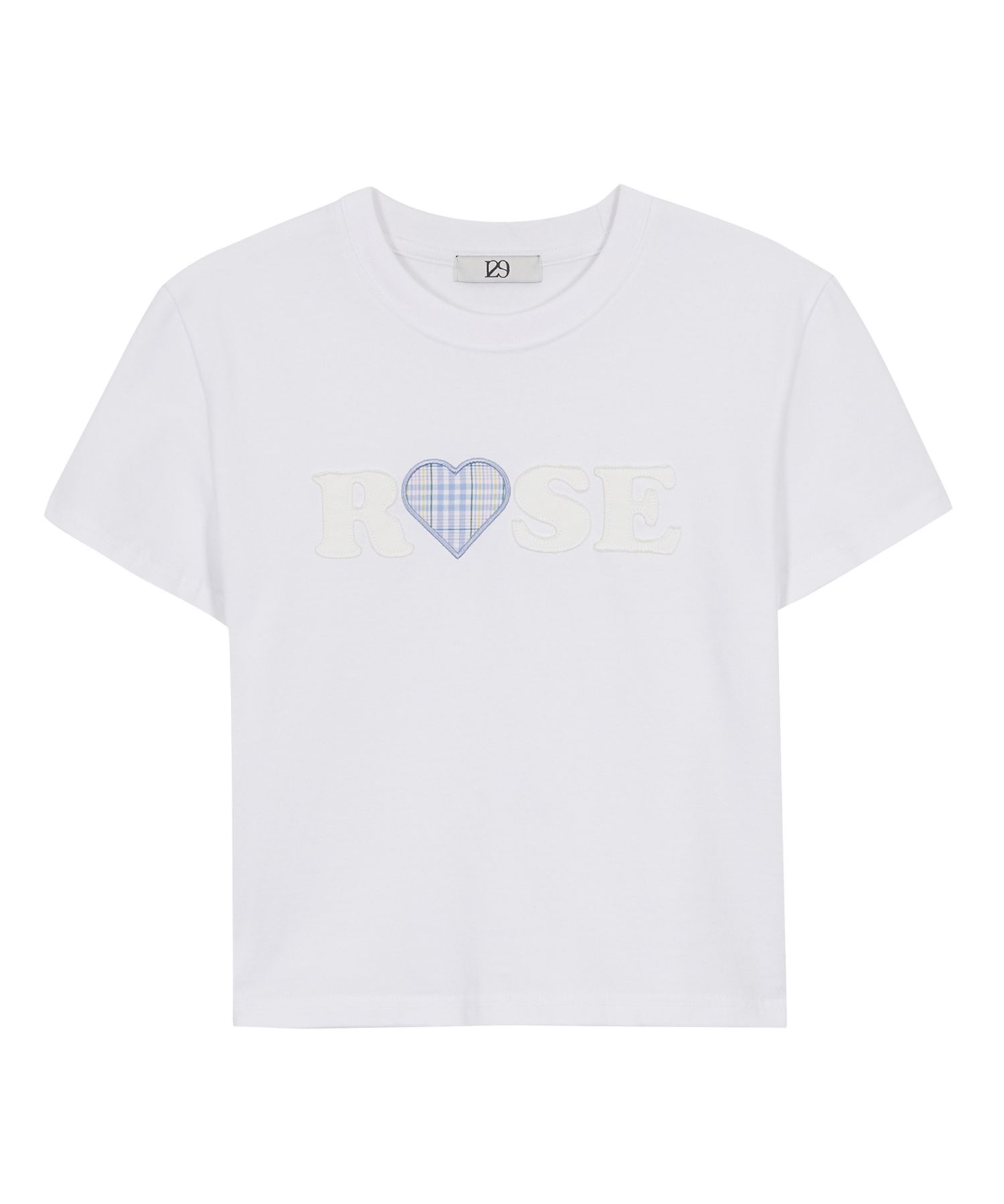 ★ILLIGO★ Rose Check Heart Fitted T-Shirt White Blue 25SMTO MUSINSA公式 | ILLIGO Rose Check Heart Fitted T-Shirt White Blue