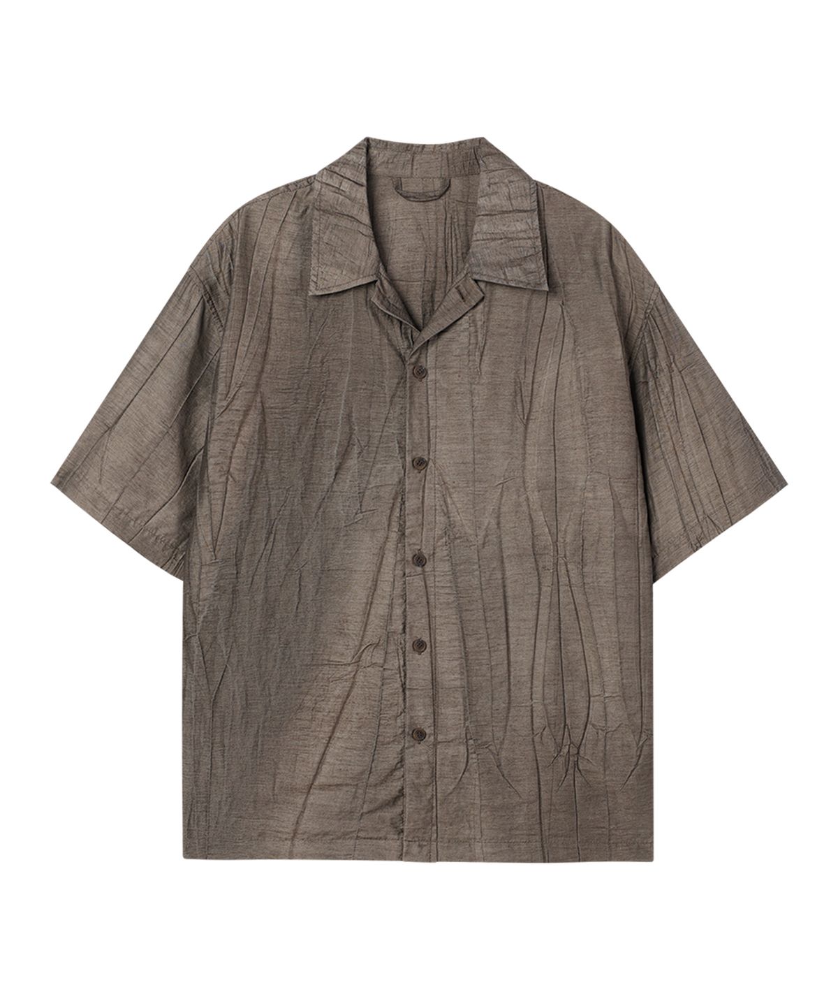 웨슬리 휴스턴(WESLEYHYUSTON) Crinkle linen open collar half shirt dark brown