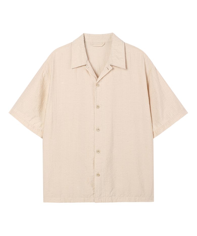Heritage stripe linen half shirt light beige