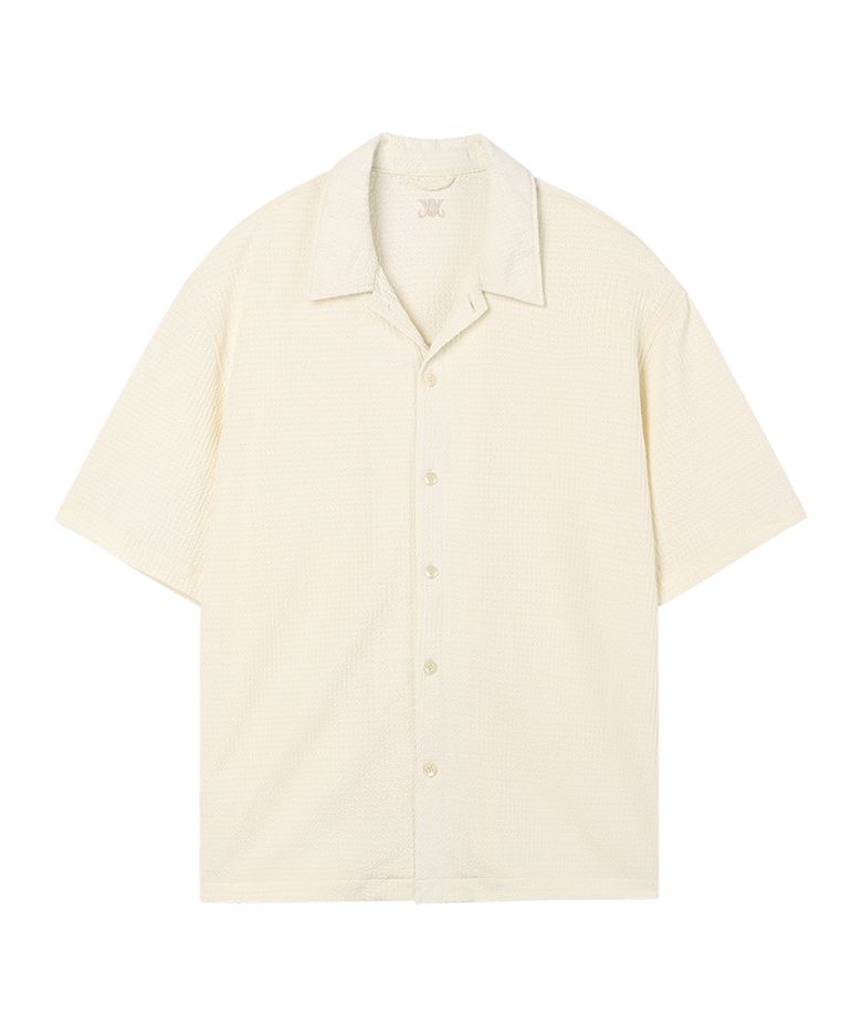 Breeze open collar half knit shirt ivory