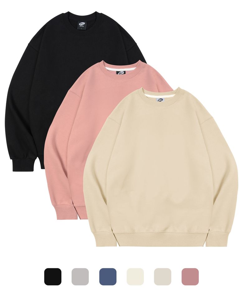 [2PACK] 오버핏 에센셜 솔리드 스웨트셔츠 (6color)