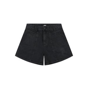 여성) 블랙 스톤워싱 A라인핏 3부 데님 팬츠