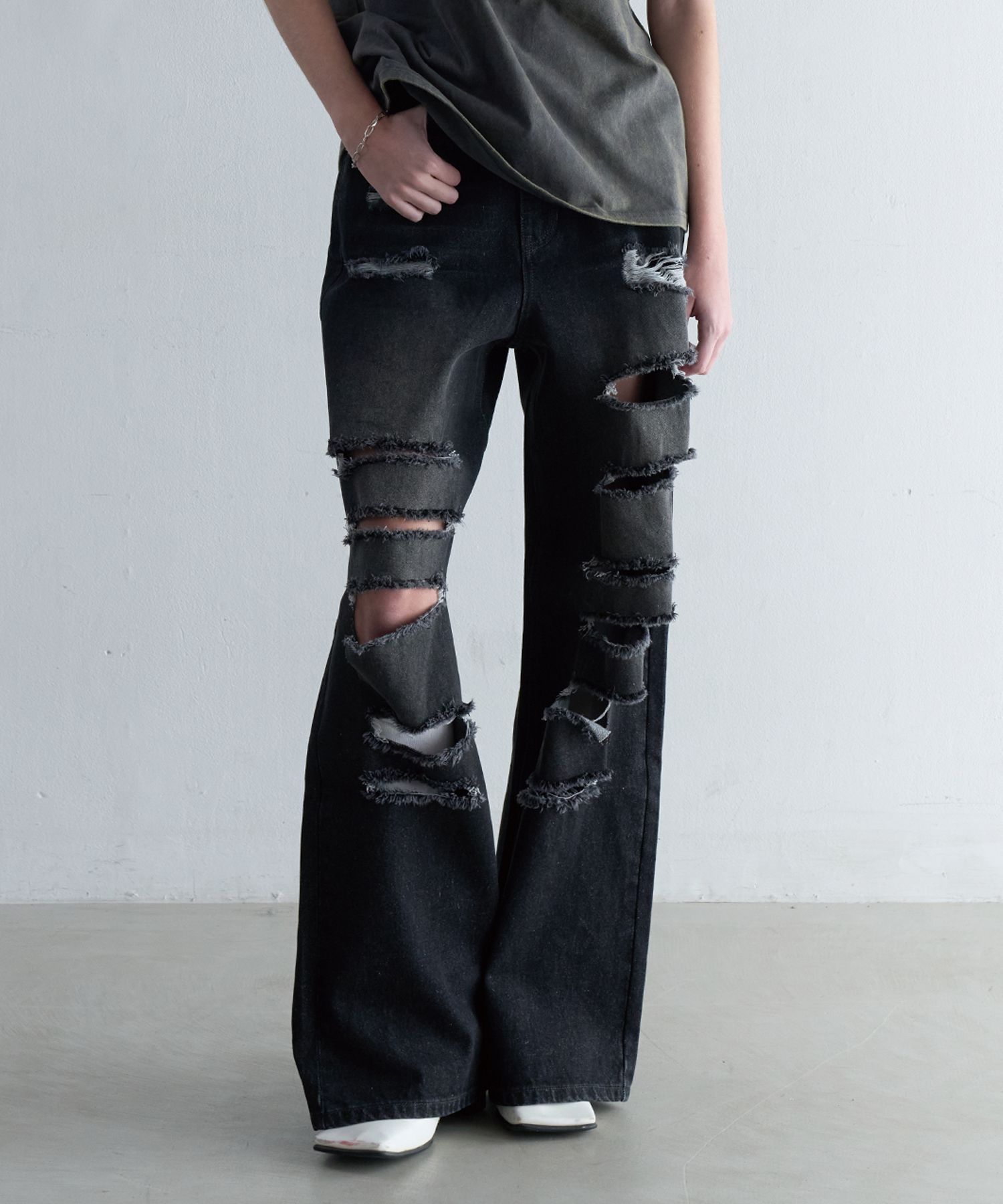 ORDINARY HOLIDAY ■ CUTTING DAMAGE WIDE DENIM PANTS デニム MUSINSA | ORDINARY HOLIDAY CUTTING DAMAGE WIDE DENIM PANTS