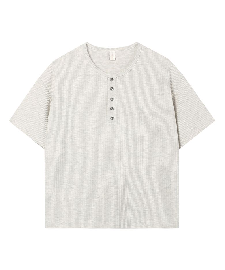 W metal button henley neck knit grey