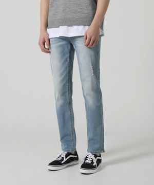 스크래치 데미지워싱 스판 일자 청바지