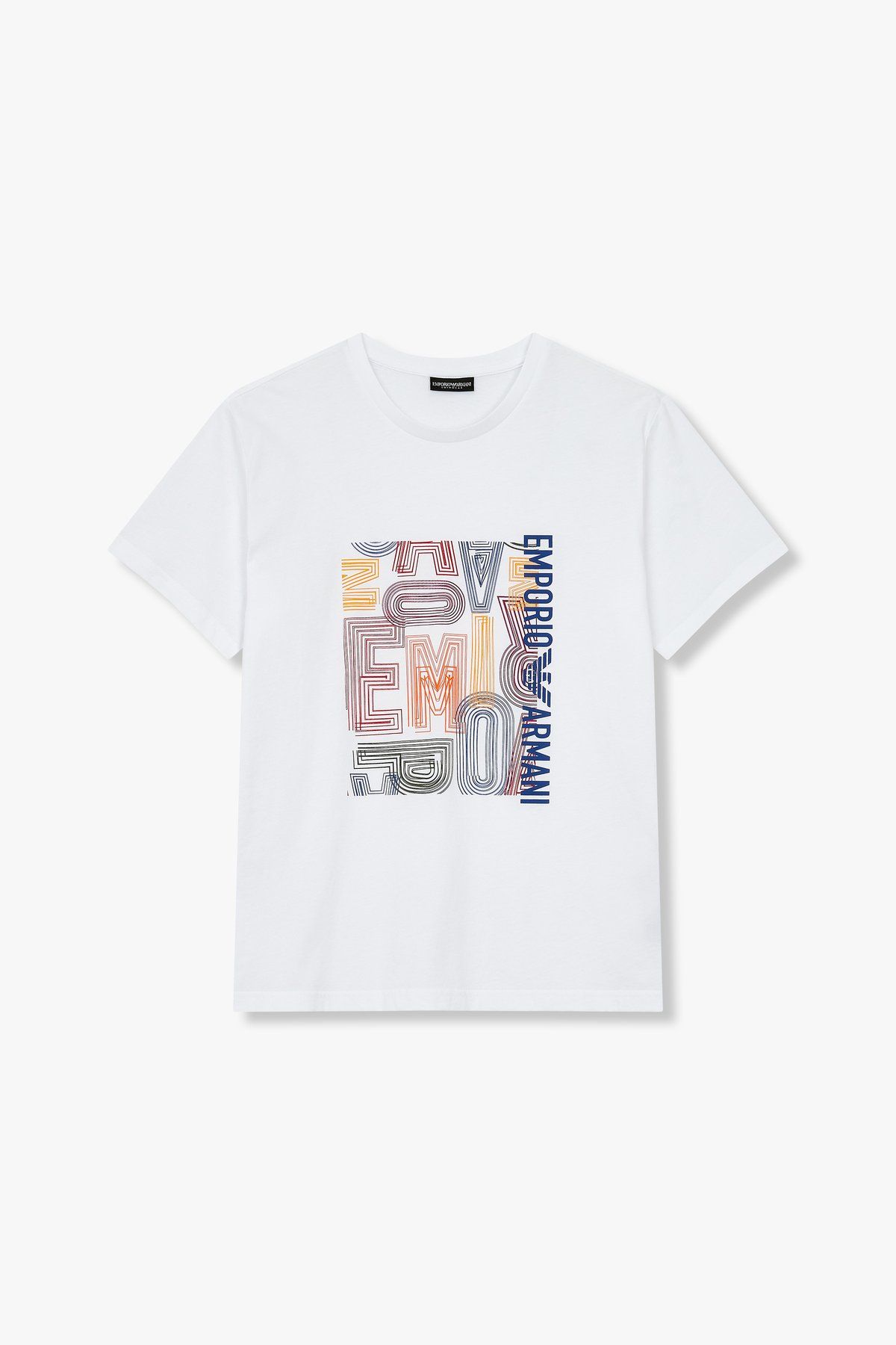 엠포리오 아르마니 언더웨어(EMPORIO ARMANI UNDERWEAR) 남성 라인 로고 라운지 티셔츠_화이트 0814114021