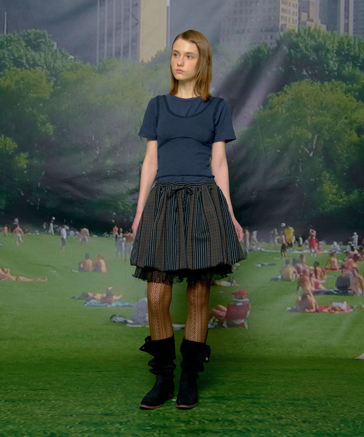 루루서울(LOULOUSEOUL) Baby Mushroom Mix Skirt (Black)