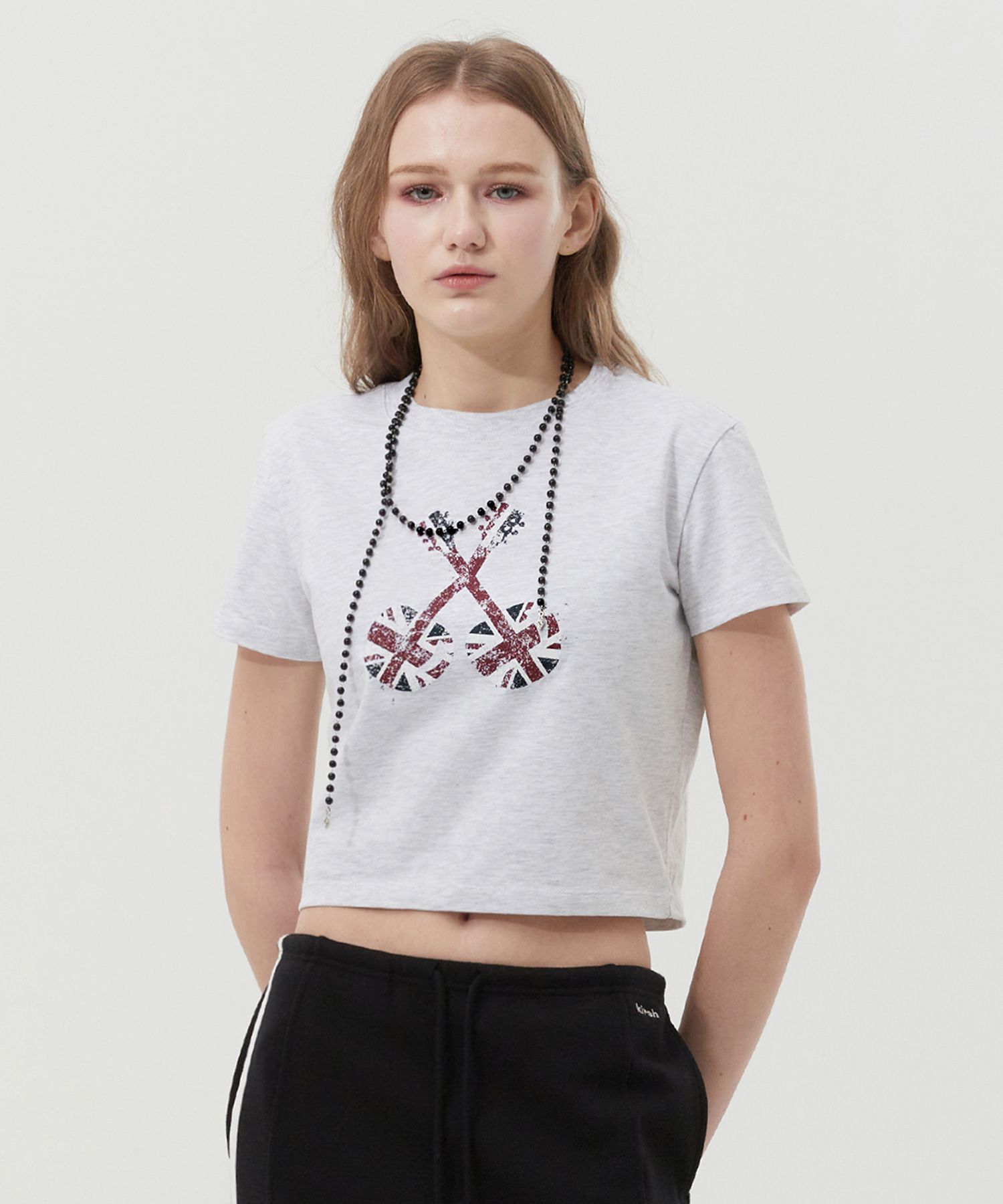 ★KIRSH★ Union Jack Crop T-Shirt Melange Grey MUSINSA | KIRSH Union Jack Crop T-Shirt [Melange Grey]