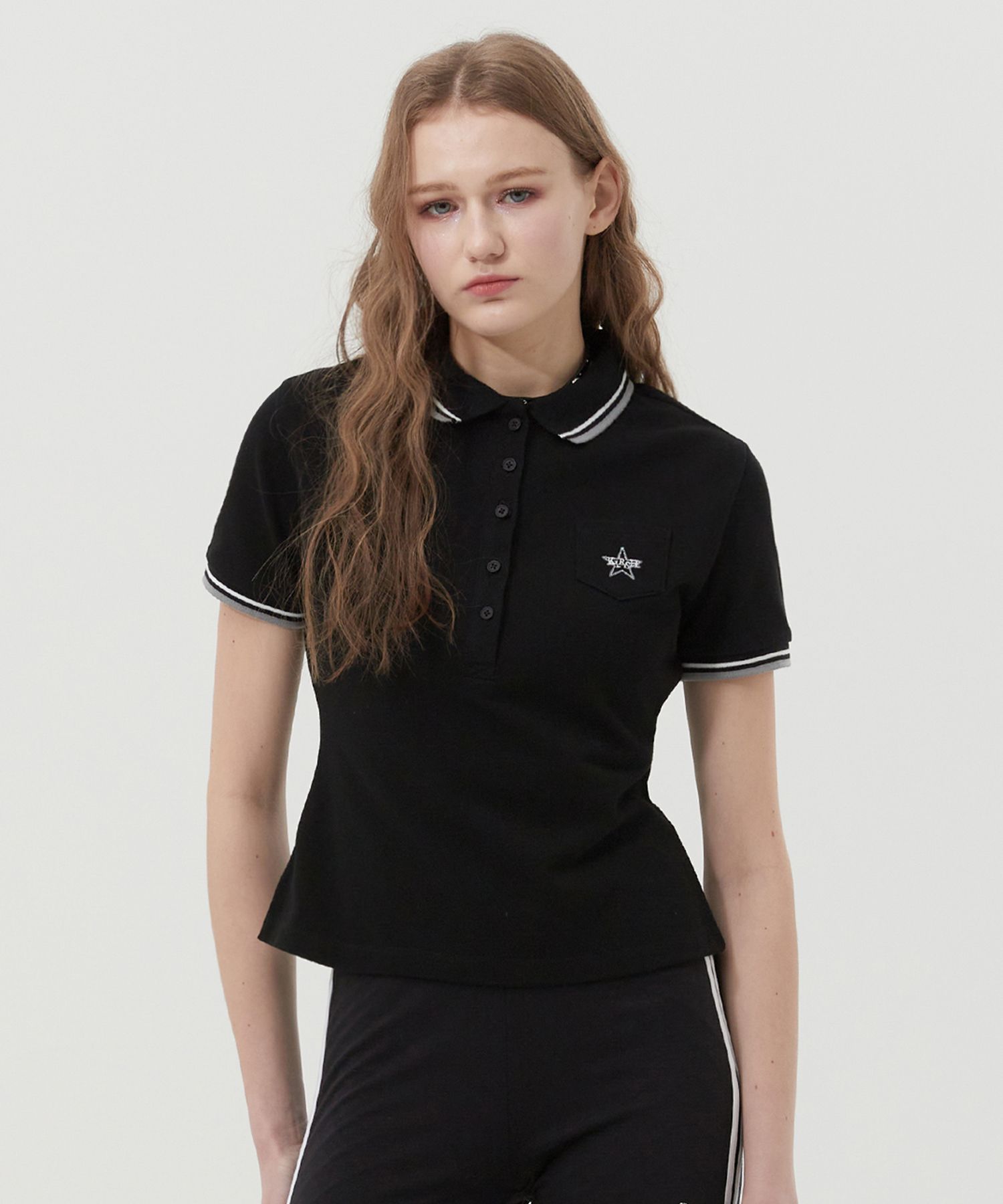★2025SS新作★KIRSH★BUTTON POINT SLIM FIT COLLAR T-SHIRT MUSINSA | KIRSH Button Point Slim Fit Collar T-Shirt [Black]