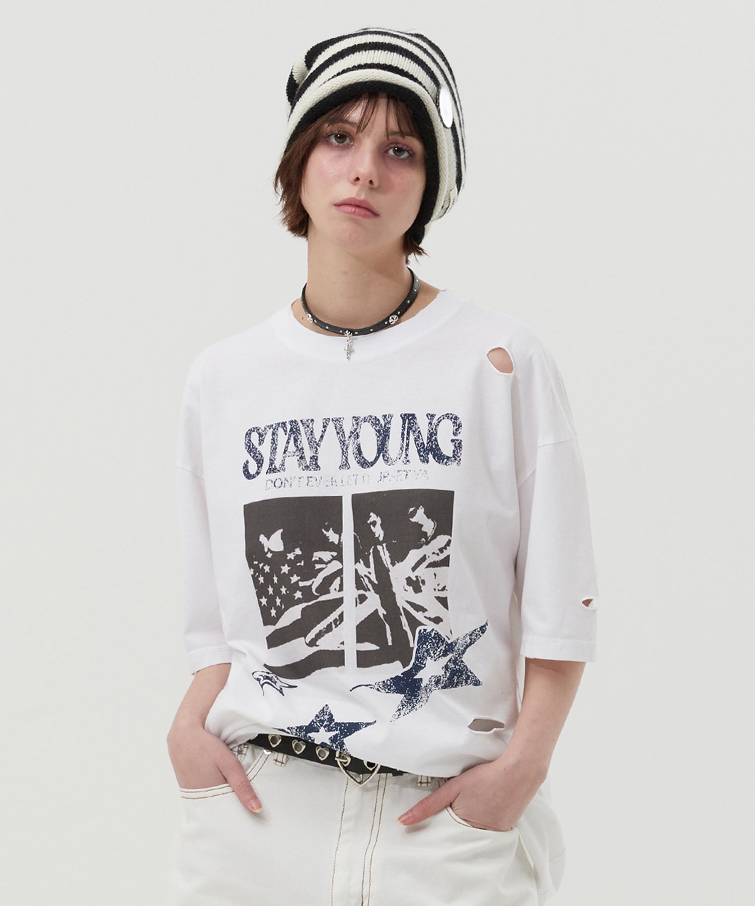 MUSINSA | KIRSH Vintage Graphic Damaged T-Shirt [White]