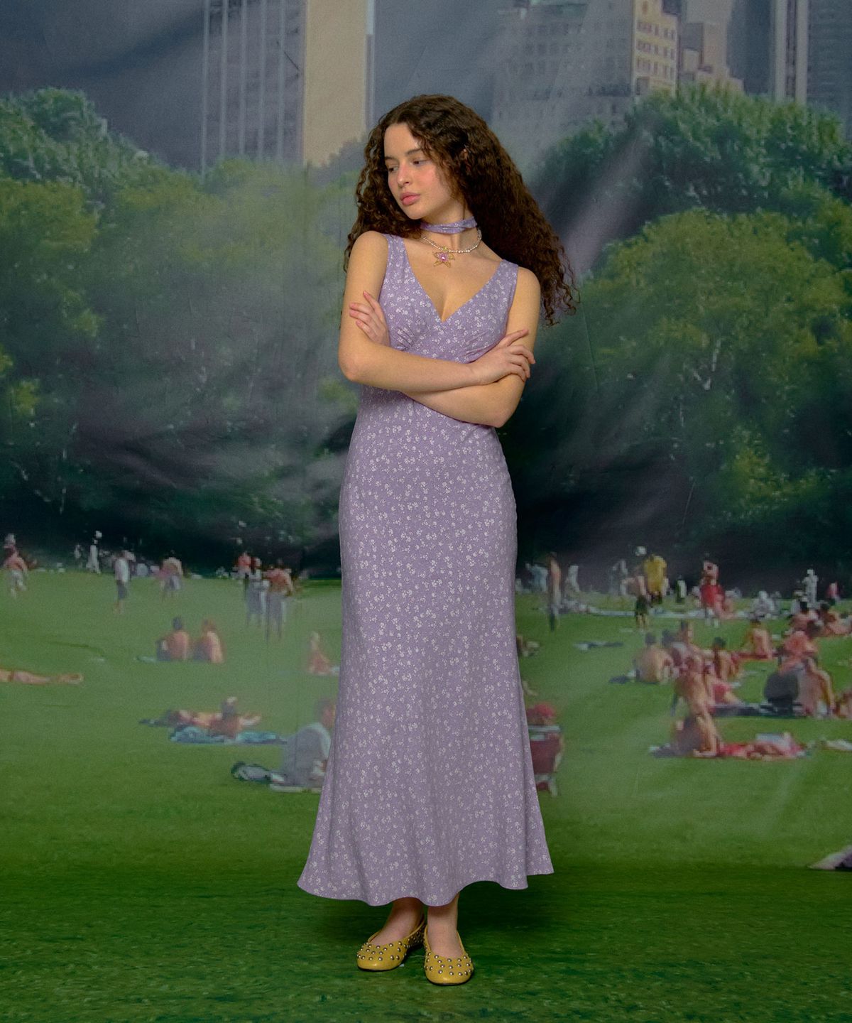 루루서울(LOULOUSEOUL) Sunday Floral Slim Dress (Scarf Set / Lavender)