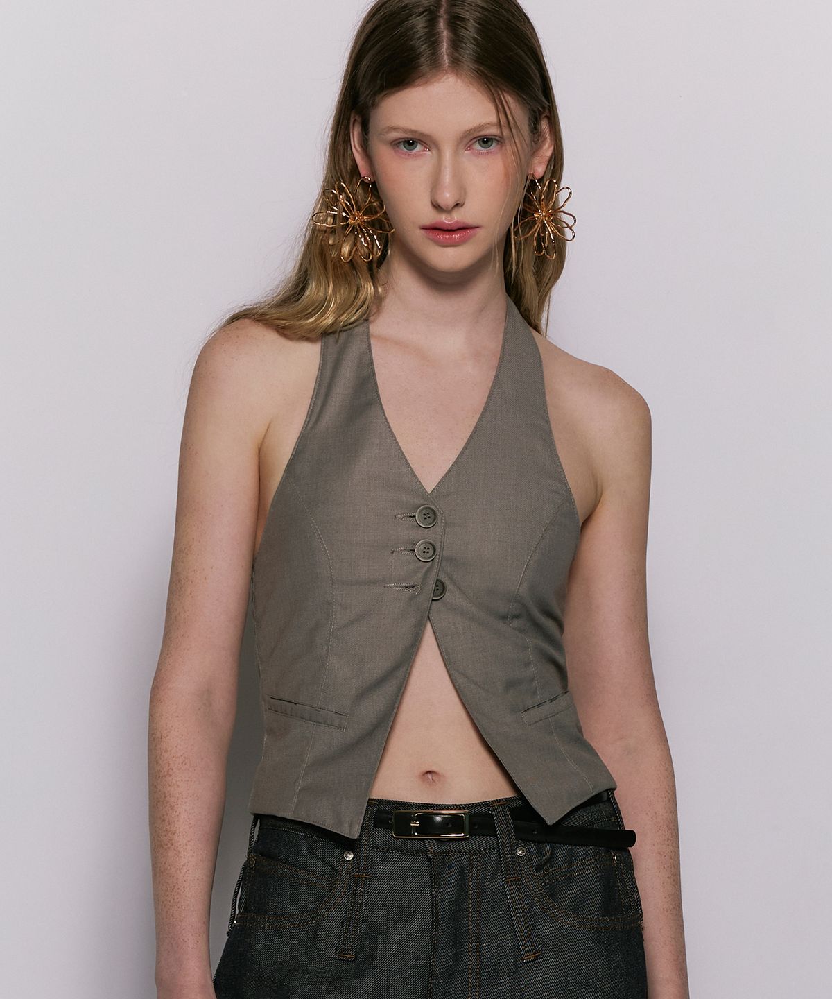 웨슬리 휴스턴(WESLEYHYUSTON) Evelyn halter neck vest grey