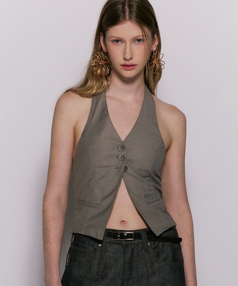 Evelyn halter neck vest grey