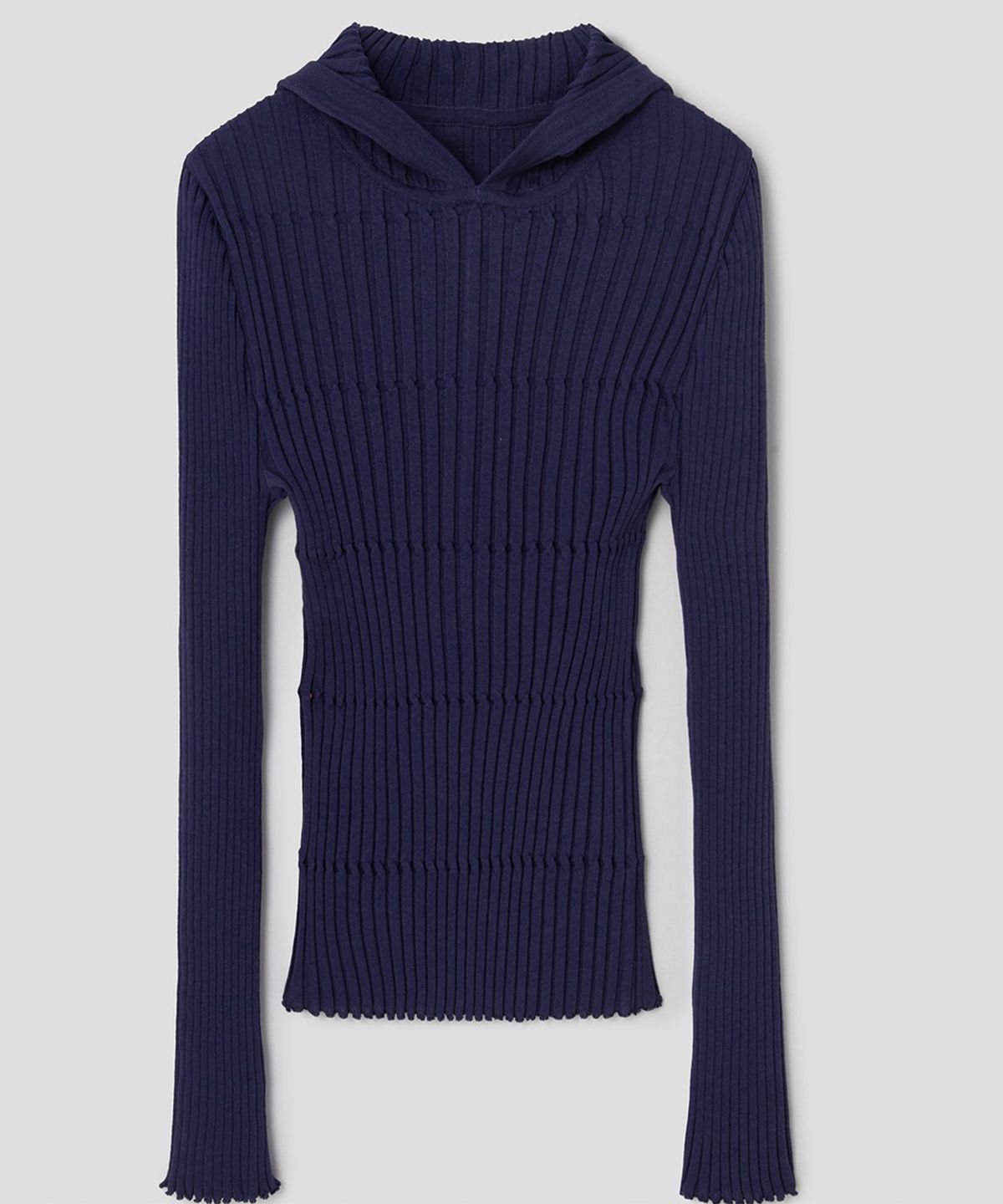 앙개(ANGGAE) Crafted Rib Hooded Pullover  Navy