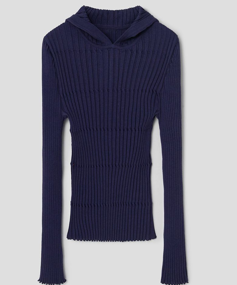 Crafted Rib Hooded Pullover  Navy