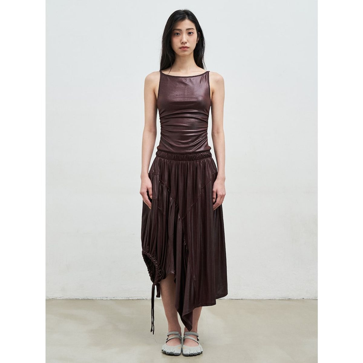 앙개(ANGGAE) Balloon Jersey Dress  Brown