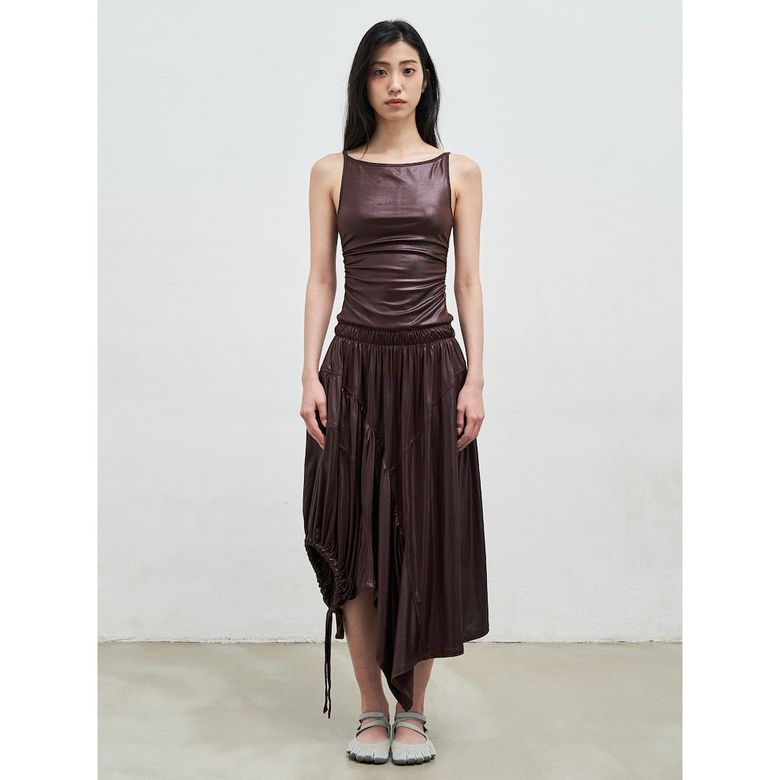 Balloon Jersey Dress  Brown