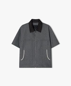 LLM32505 그레이 위시드 데님라이크 집업 하프 셔켓