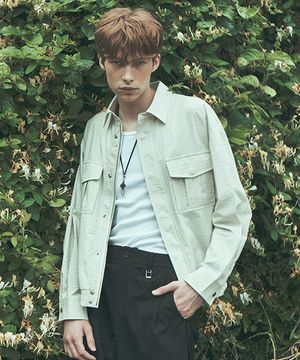 LLS32504 아이보리 오버핏 스트라이프 포켓 집업 점퍼