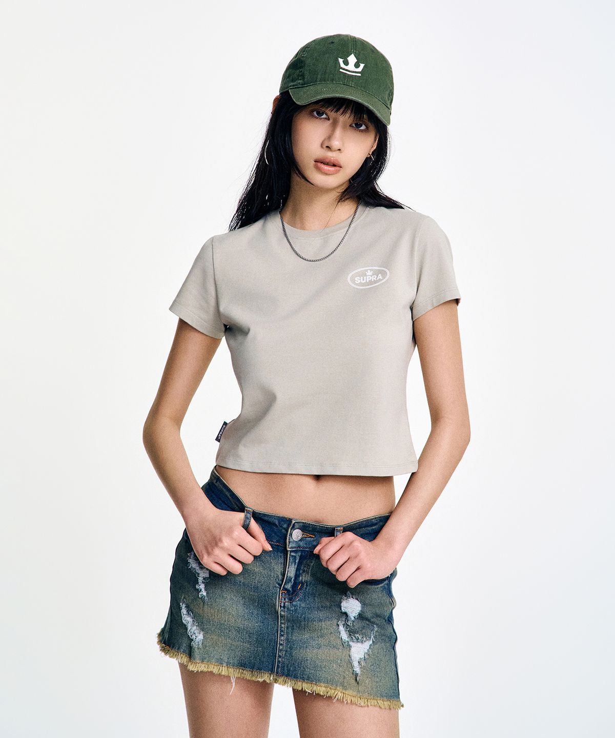 수프라(SUPRA) 여성 서클 크라운 그래픽 반팔 티셔츠(KAHKI)