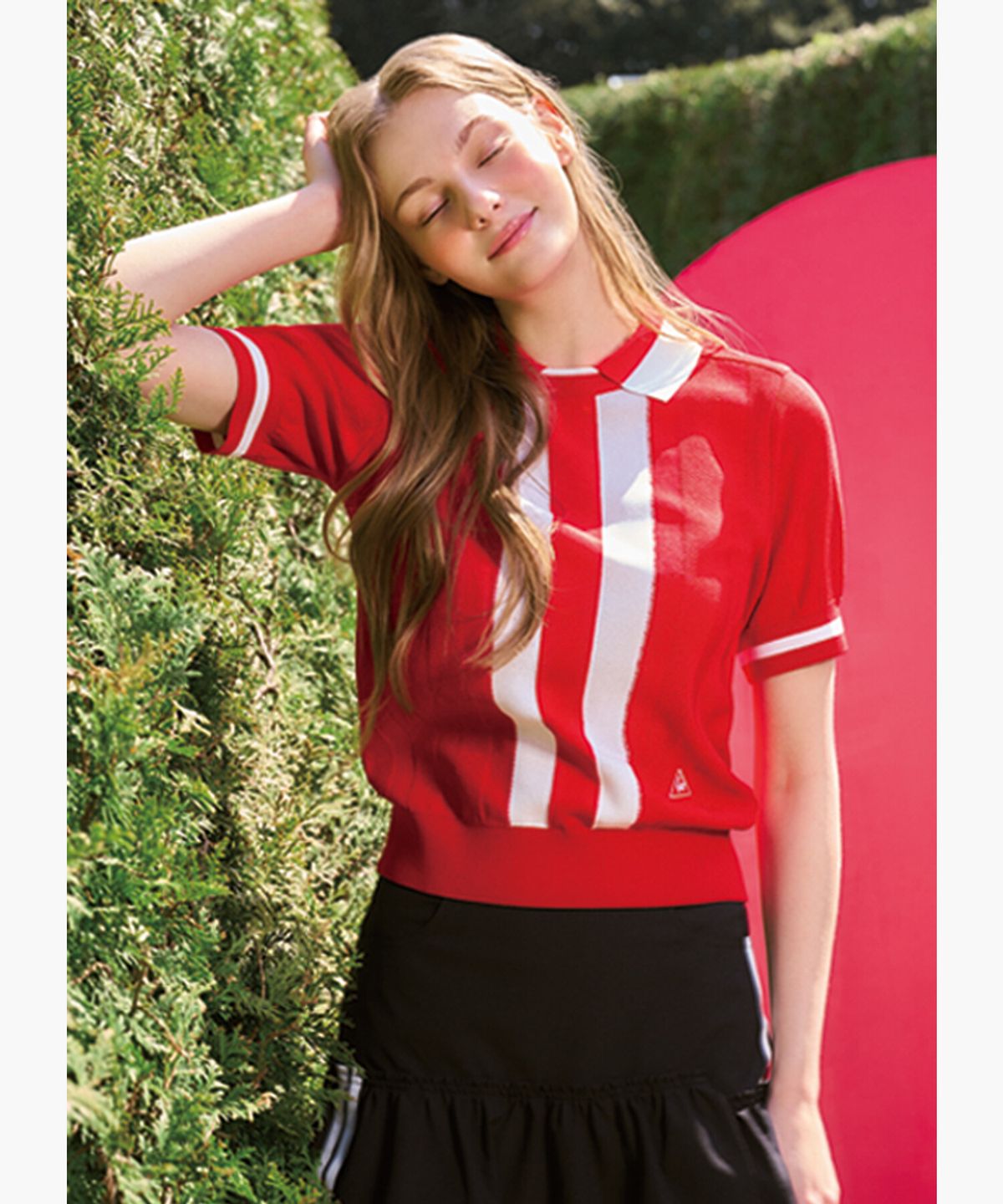 르꼬끄 골프(LECOQ GOLF) 여성 라인 포인트 반팔 카라 스웨터 (GQ122LKP32)