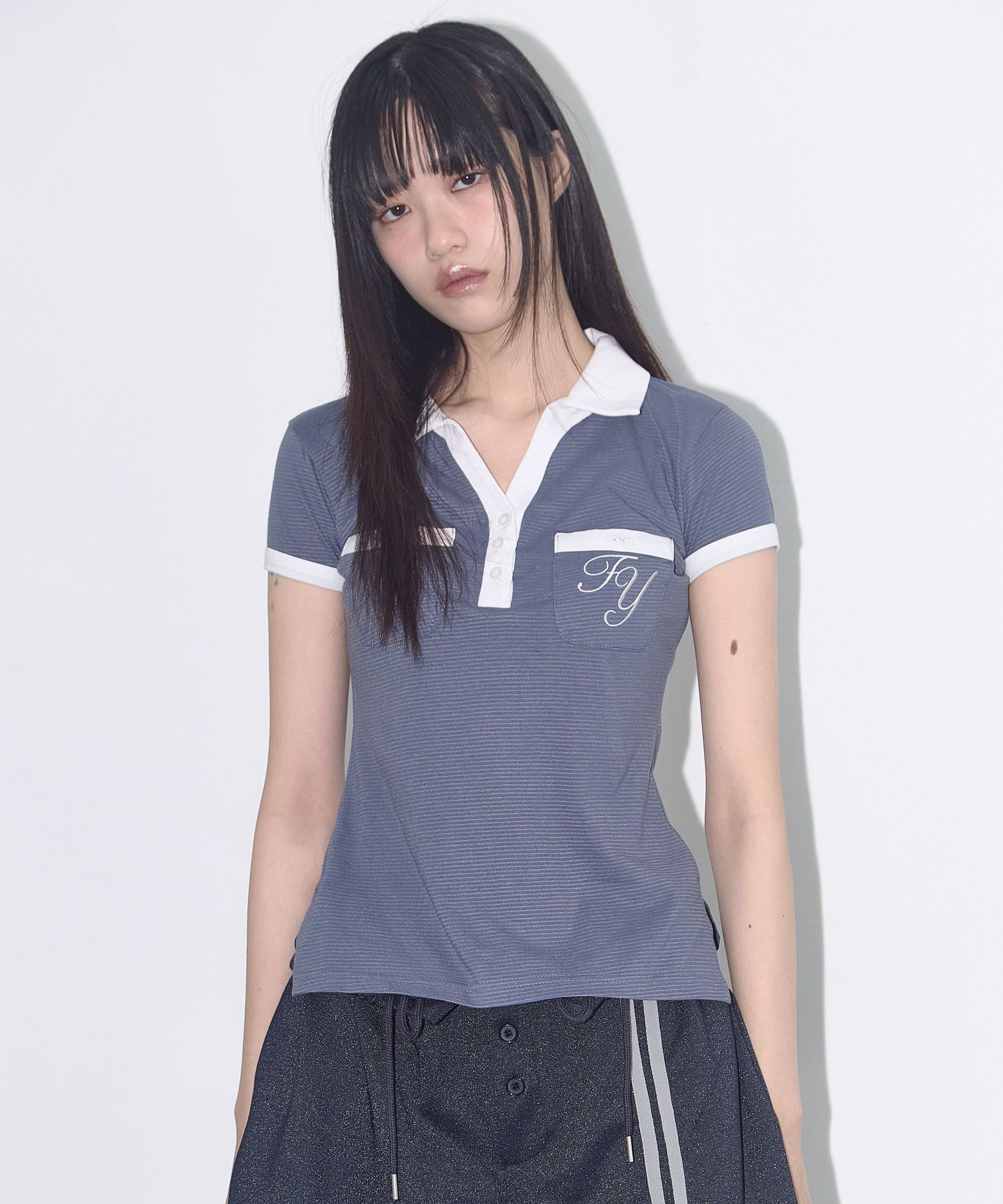★FANCY CLUB ★STRIPE BUTTON COLLAR TEE MUSINSA | FANCY CLUB Stripe Button Collar Tee (BLACK) F25QB109