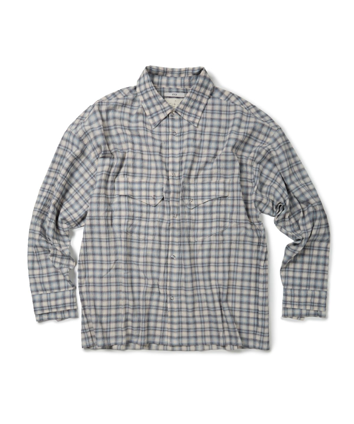 이티씨이(ETCE) LAYERED CUFFS CHECK SHIRT (WHITE)