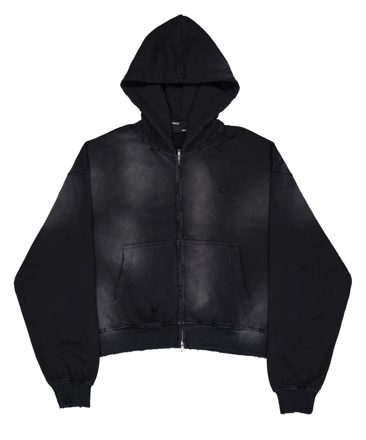 포스센스티브(FORCESENSITIVE) FORCE WASHED HOODIE ZIP-UP CROPFIT BK