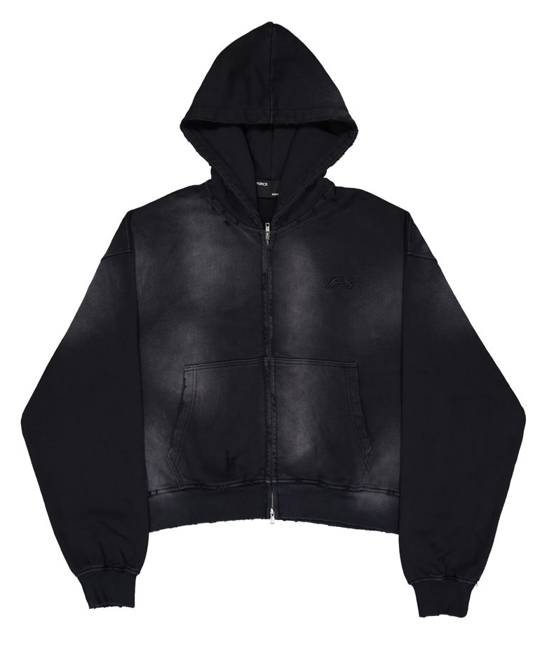 FORCE WASHED HOODIE ZIP-UP CROPFIT BK
