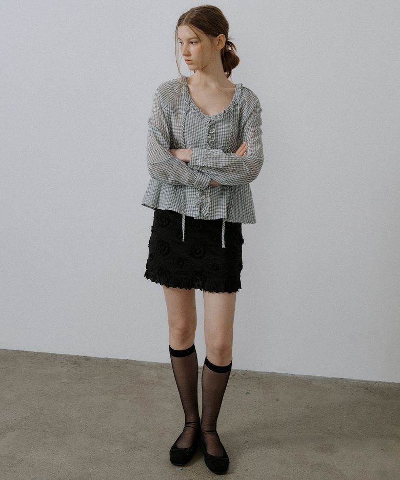 Flower frill lace skirt_Black