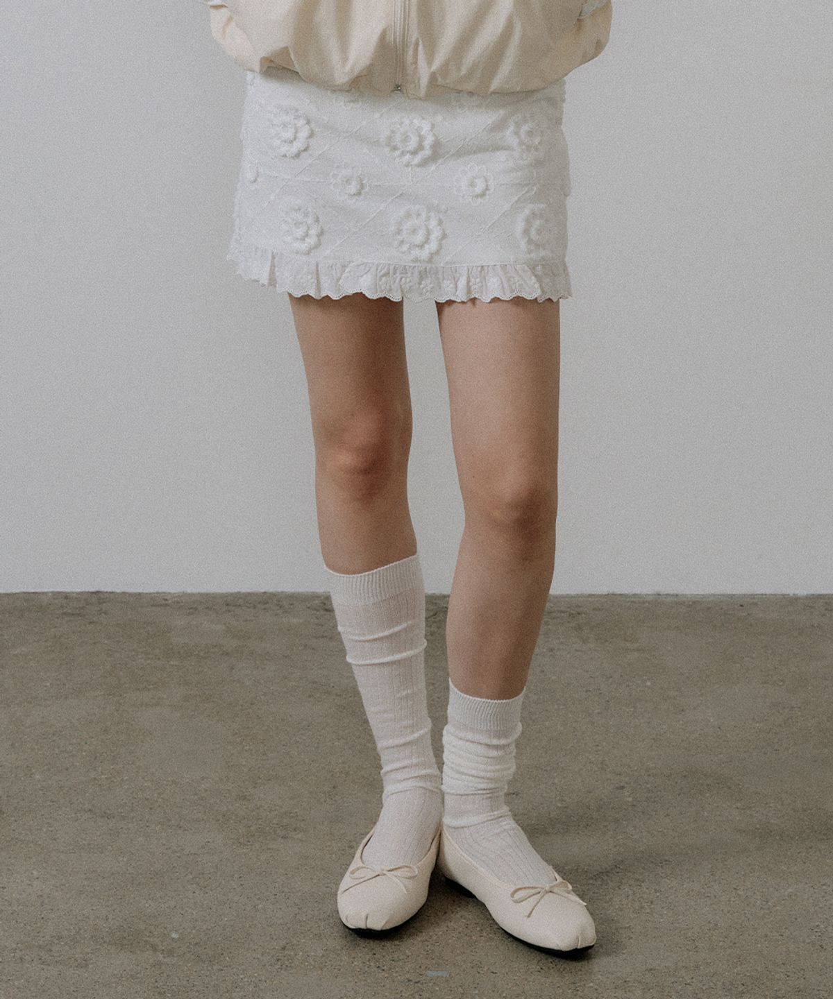 프리버07(FRIVER07) Flower frill lace skirt_White